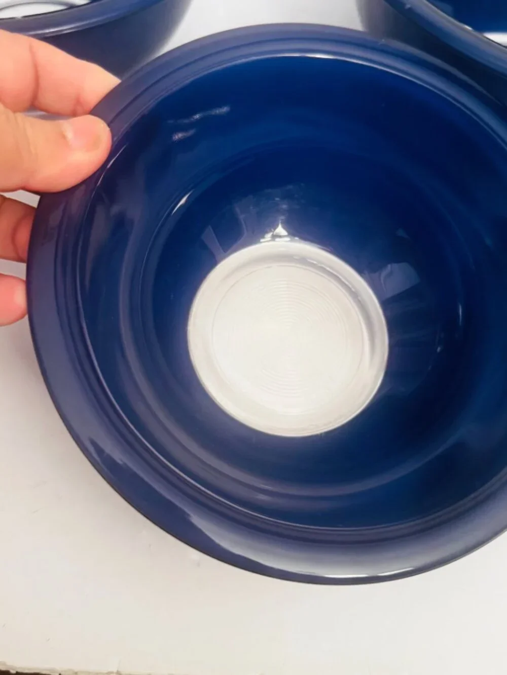 Pyrex 3 Cobalt Blue Glass Vtg Nesting Mixing Bowl Clear Bottoms Mixing Serving